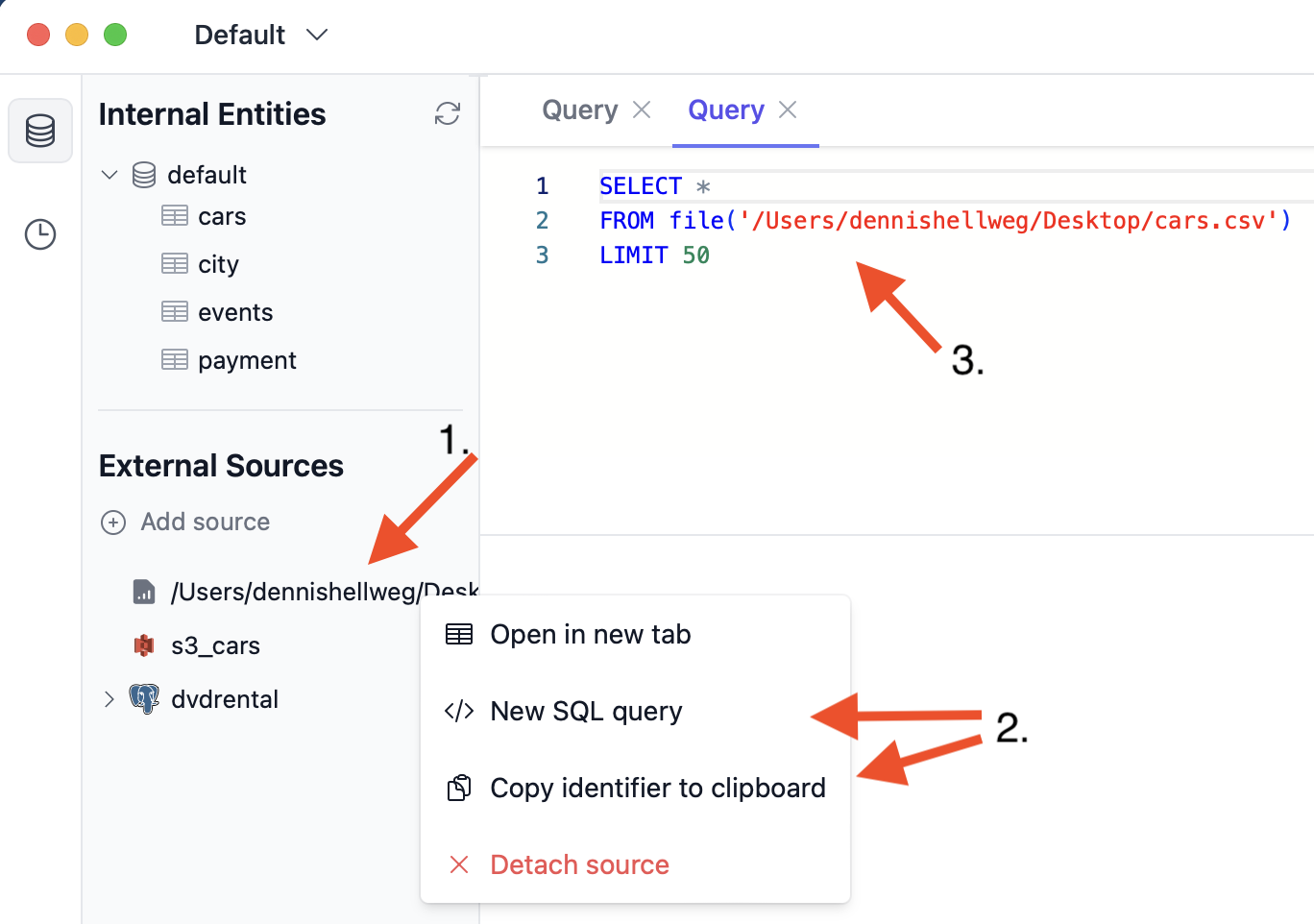 Attach source - Local file example query